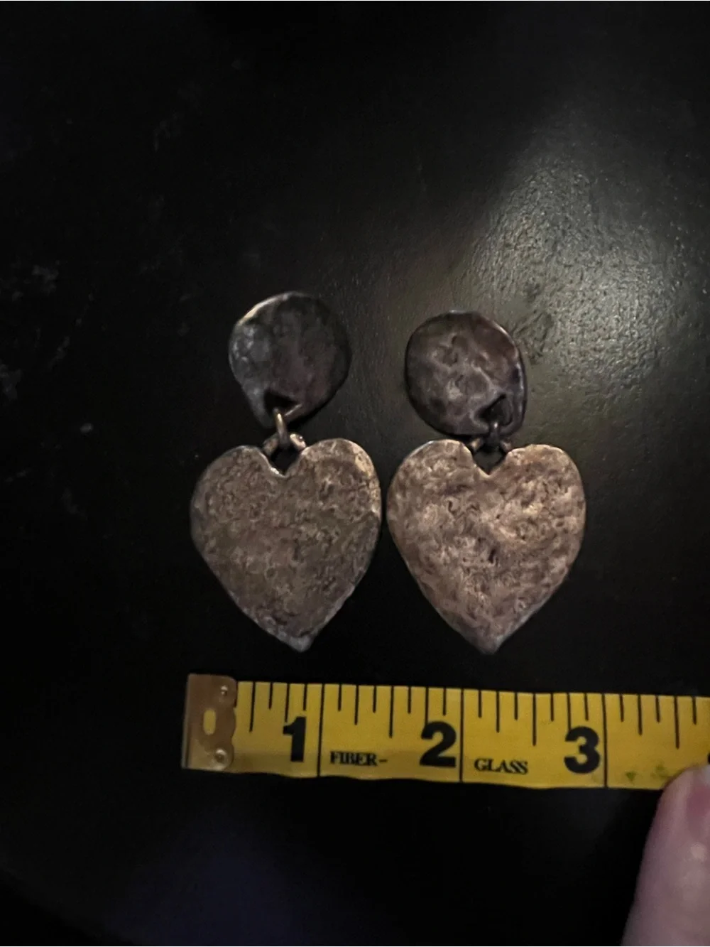 Vintage Brutalist Aged Silver Tone Heart Clip Earrings Metal Pointu’s Paris